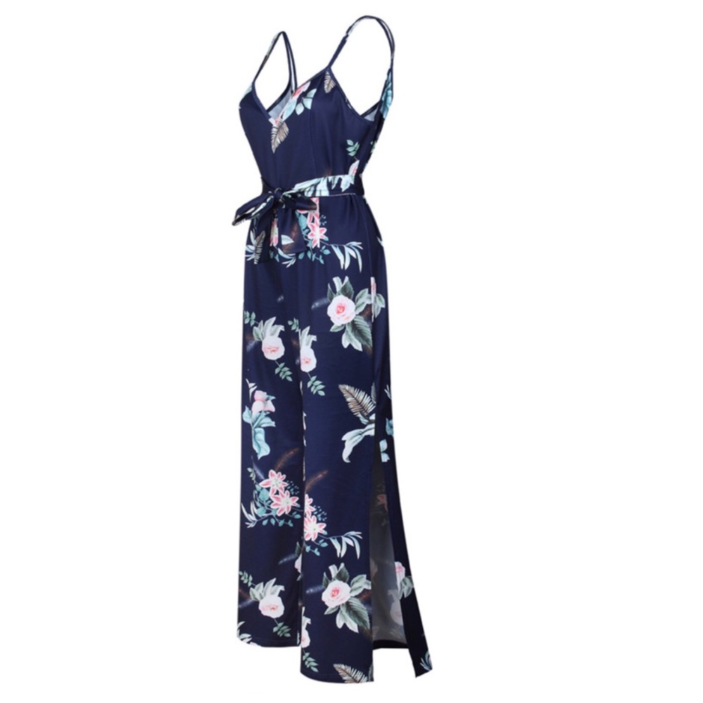 Blue Silky Floral Jumpsuit - Picture 4 of 7